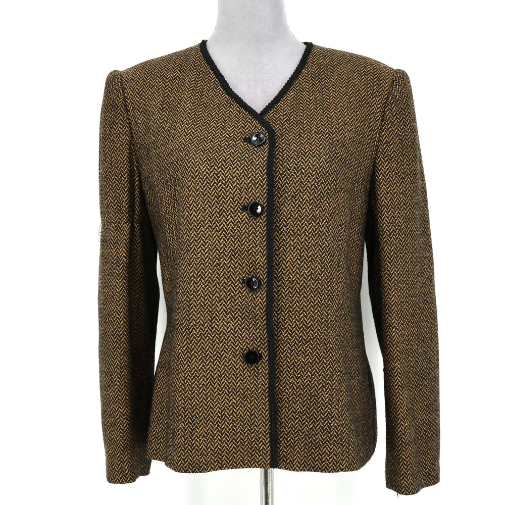 Le Suit Jacket Womens 12 Black Gold Herringbone Lined Blazer Preppy Vintage